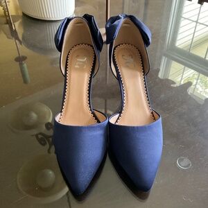Size 9  3” navy satin shoes